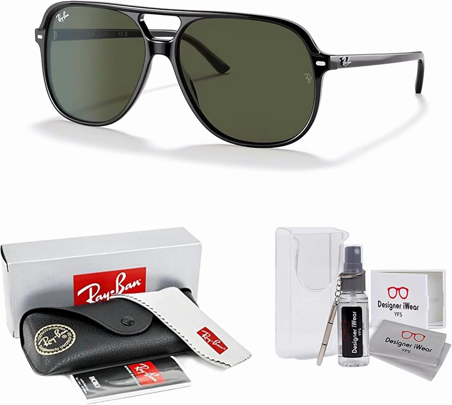 Ray-Ban Bill RB2198 Square Sunglasses for Men for Women   BUNDLE With Designer iWear Complimentary Eyewear Kit