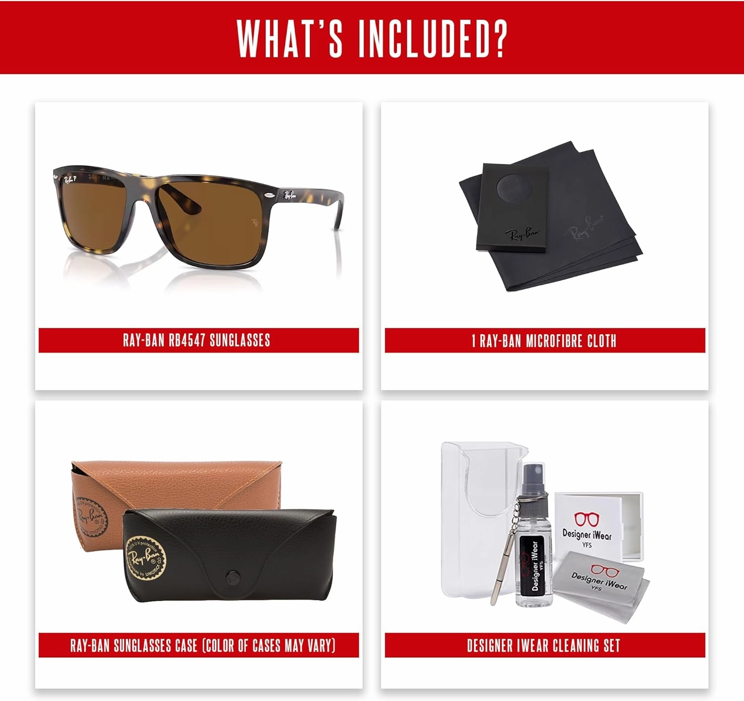 Ray-Ban Boyfriend Two RB4547 Square Sunglasses for Men for Women   BUNDLE With Designer iWear Complimentary Eyewear Kit