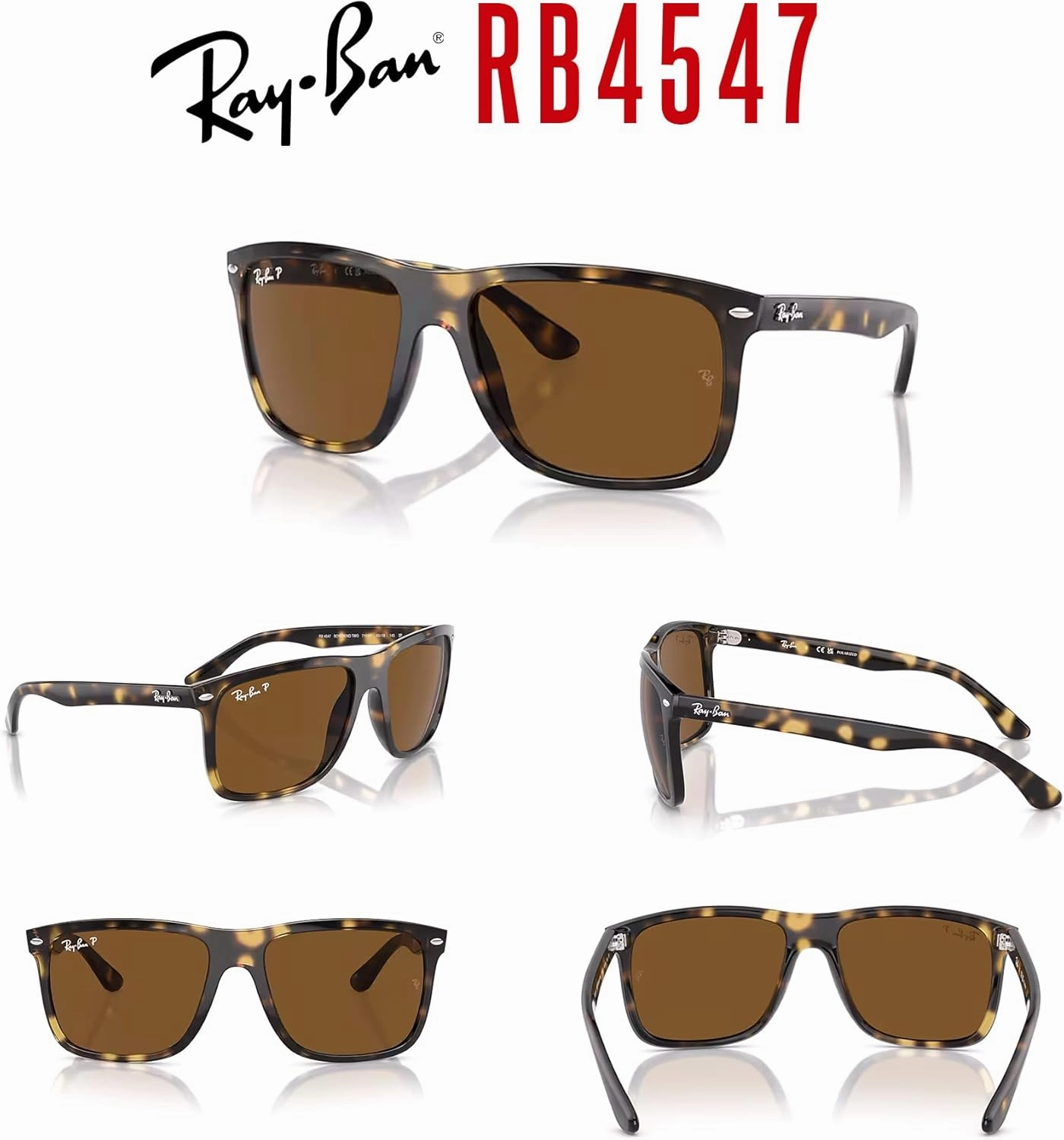 Ray-Ban Boyfriend Two RB4547 Square Sunglasses for Men for Women   BUNDLE With Designer iWear Complimentary Eyewear Kit