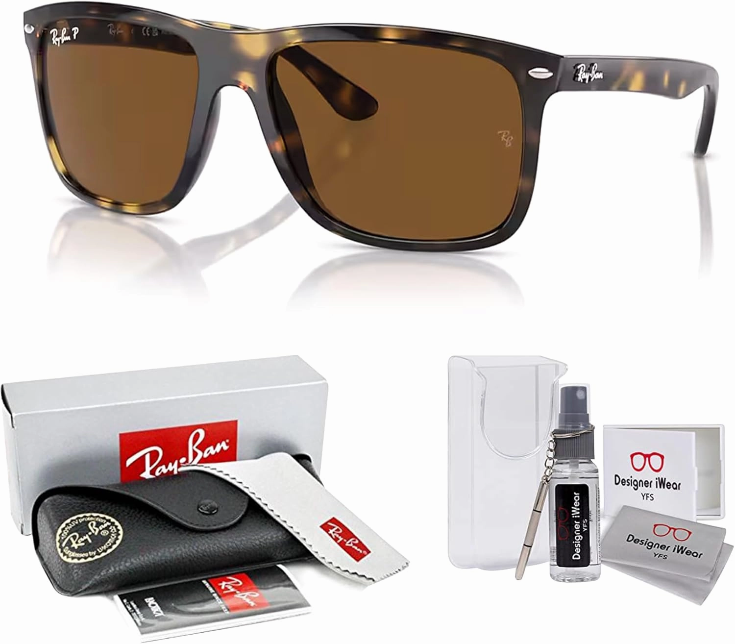 Ray-Ban Boyfriend Two RB4547 Square Sunglasses for Men for Women   BUNDLE With Designer iWear Complimentary Eyewear Kit