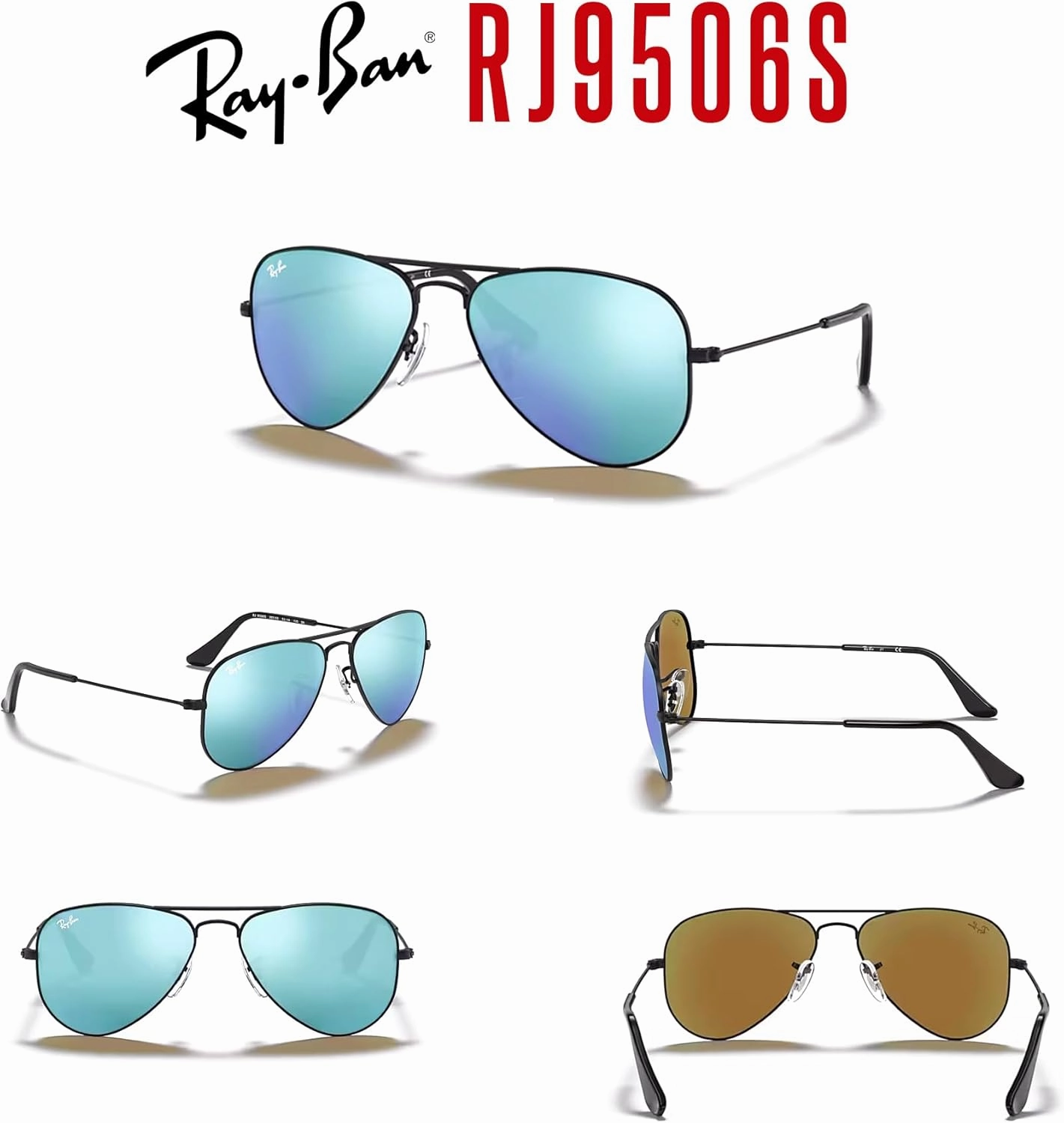 Ray-Ban Junior Kids' Aviator RJ9506S Aviator Sunglasses for Junior Kids'   BUNDLE With Designer iWear Eyewear Kit