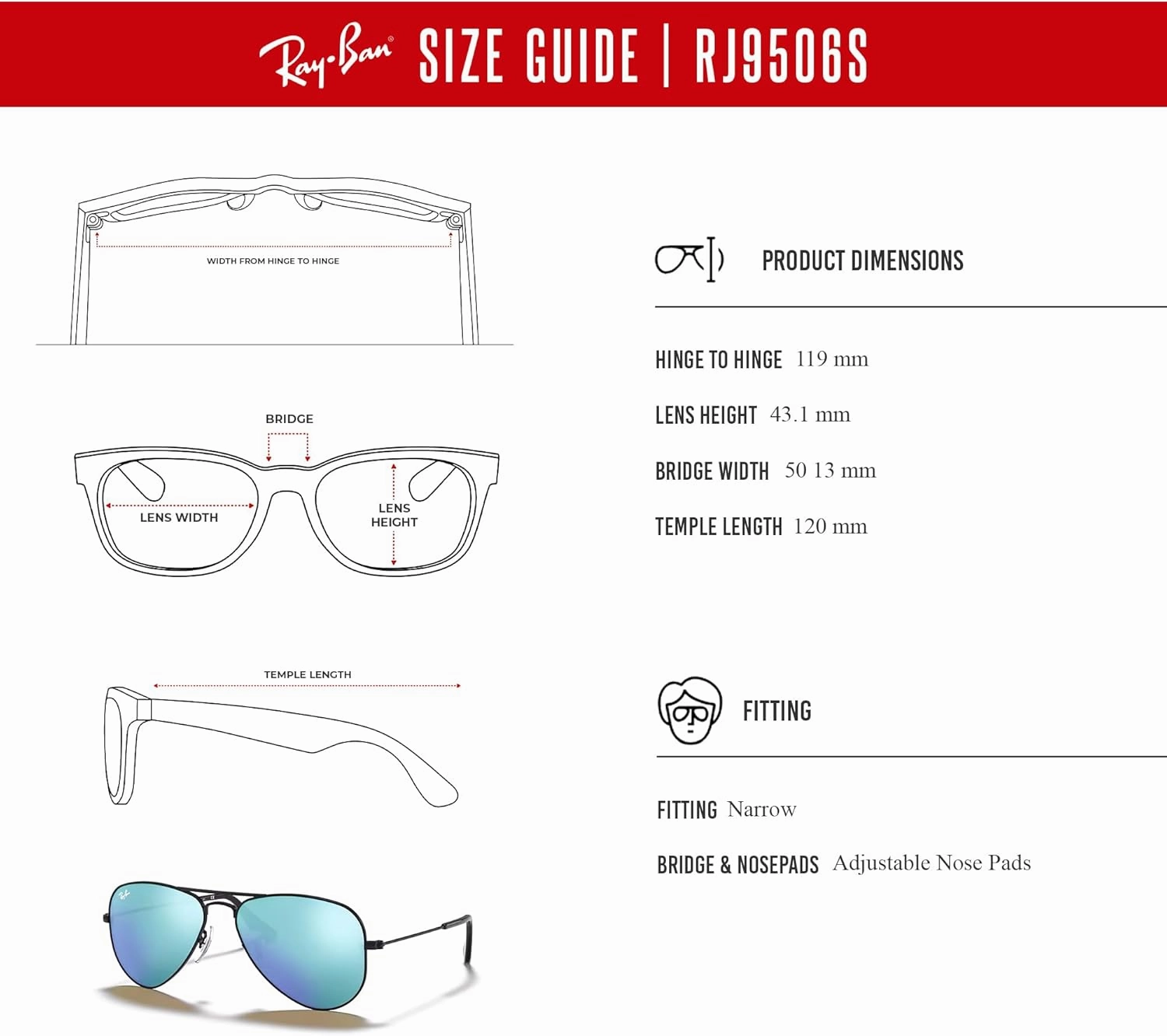 Ray-Ban Junior Kids' Aviator RJ9506S Aviator Sunglasses for Junior Kids'   BUNDLE With Designer iWear Eyewear Kit