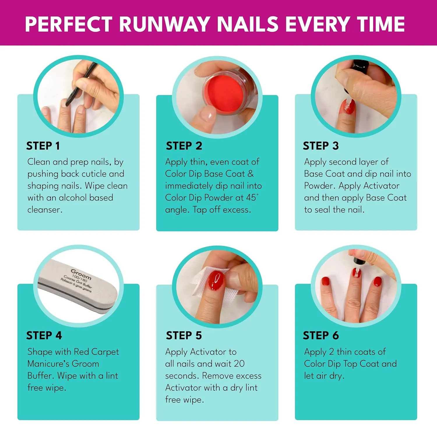 RC Red Carpet Manicure Color Dip Bundle Brights – Vibrant Color Dipping Powder Set, 0.3 oz Each – Easy to Use, No UV/LED Needed, Salon Quality at Home, 6pcs.