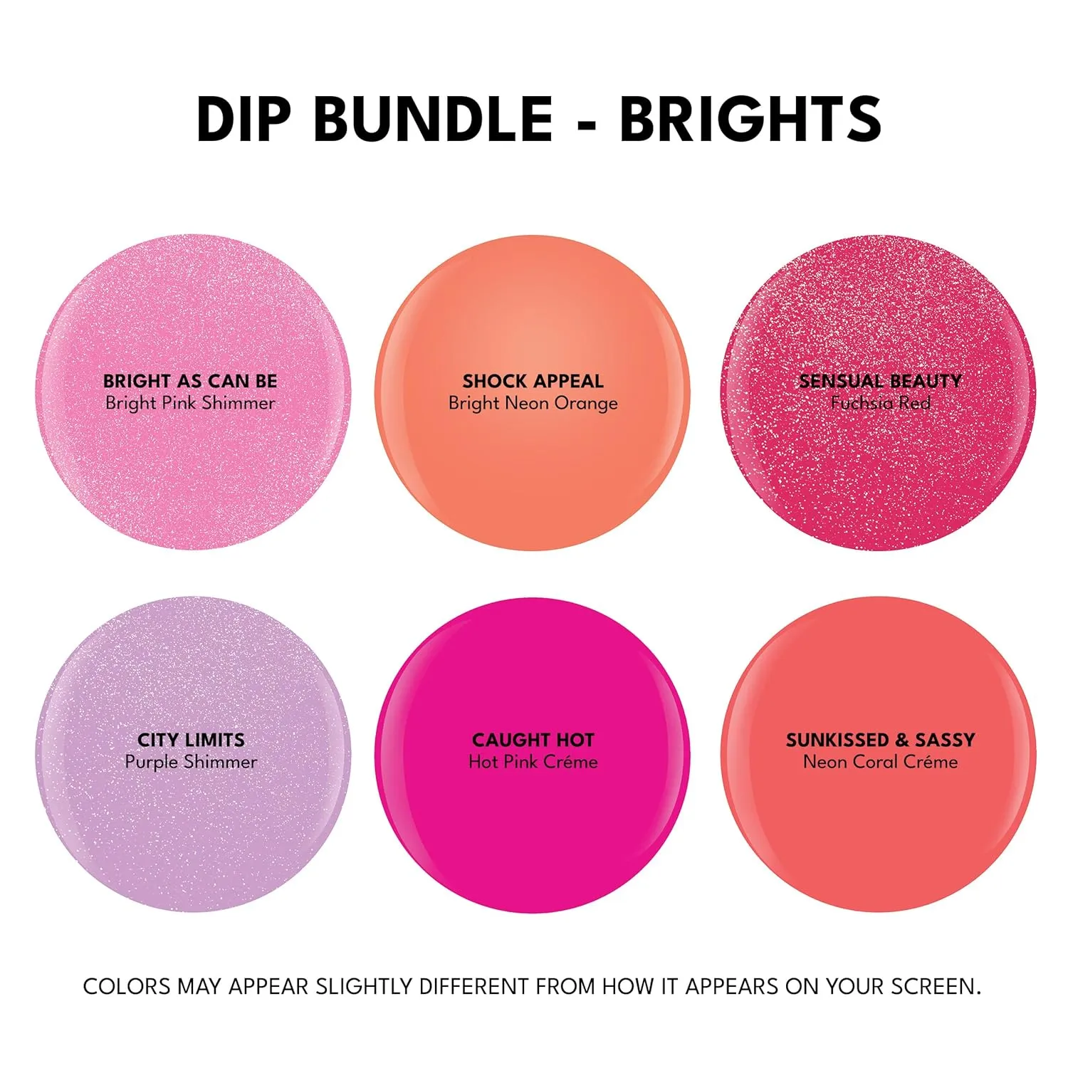 RC Red Carpet Manicure Color Dip Bundle Brights – Vibrant Color Dipping Powder Set, 0.3 oz Each – Easy to Use, No UV/LED Needed, Salon Quality at Home, 6pcs.