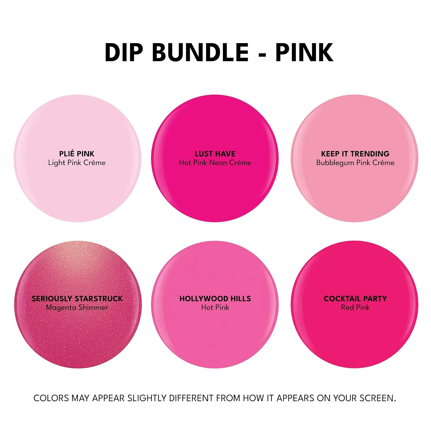 RC Red Carpet Manicure Color Dip Bundle Pink – Vibrant Dipping Powder Set, 0.3 oz Each – Easy to Use, No UV/LED Needed, Non-Irritating Formula, Salon Quality Nails at Home, 6pcs.