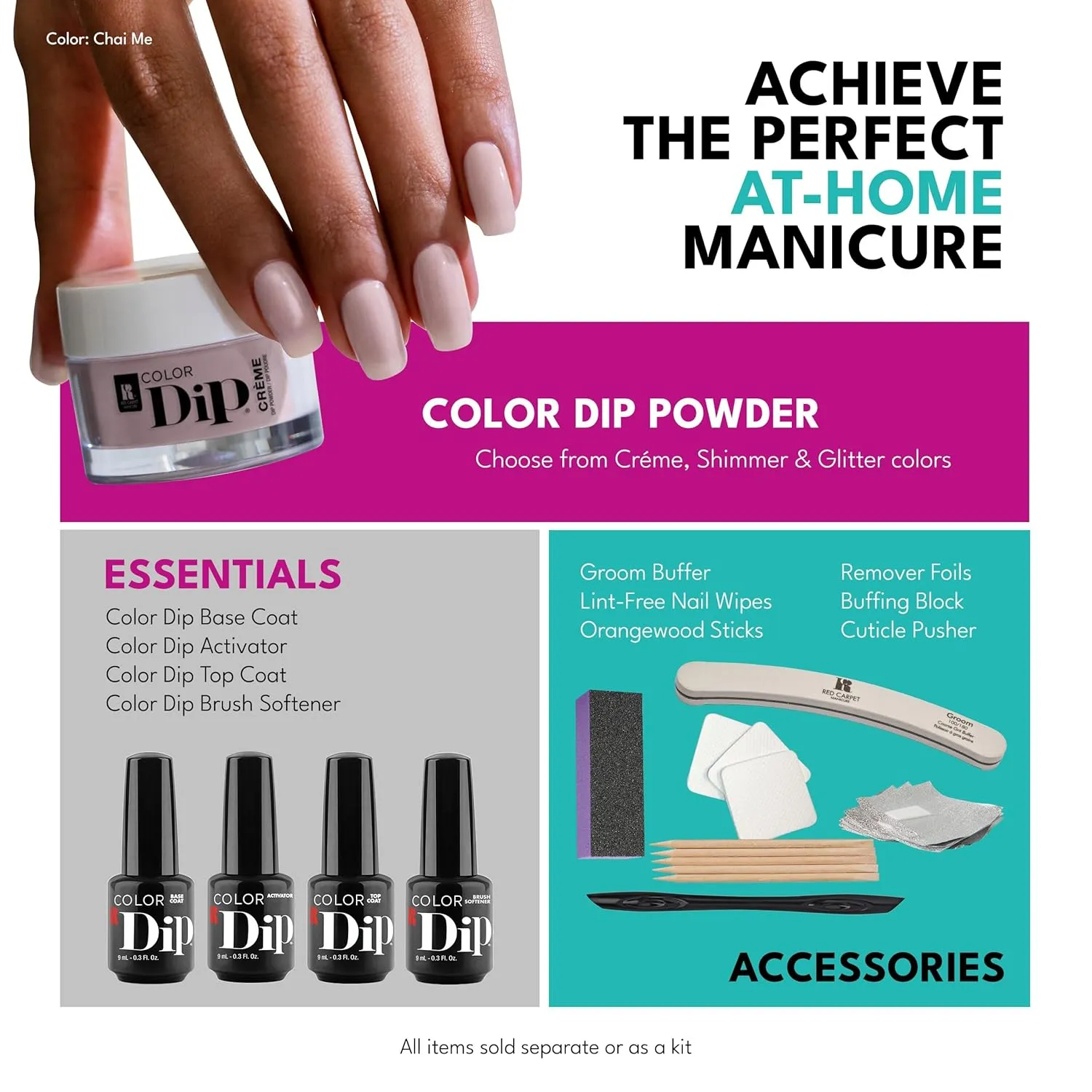 RC Red Carpet Manicure Color Dip Bundle Pink – Vibrant Dipping Powder Set, 0.3 oz Each – Easy to Use, No UV/LED Needed, Non-Irritating Formula, Salon Quality Nails at Home, 6pcs.
