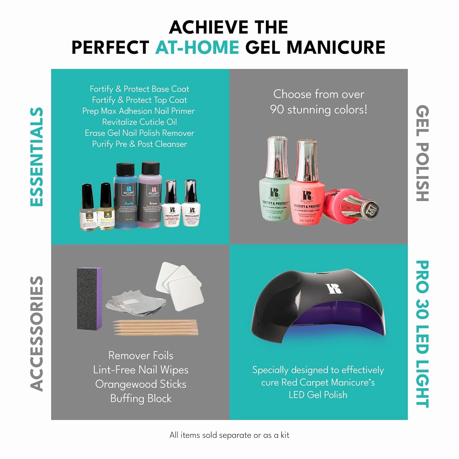 RC Red Carpet Manicure Kit 2 Fortify & Protect Bundle Brights - Soak Off Gel Polish for Long-Lasting, Vibrant, Professional Quality, High Shine, Chip-Resistant.