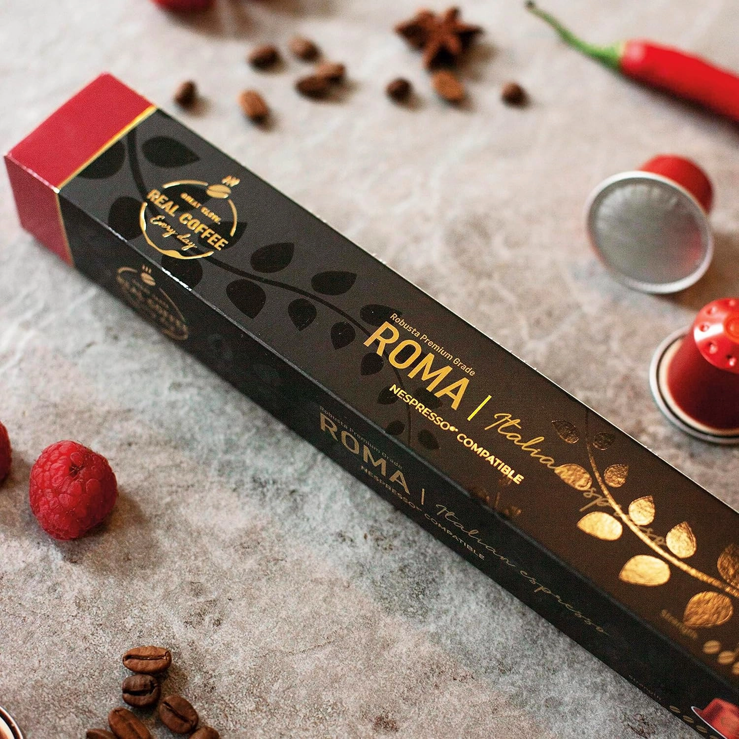 Real Coffee Strong Espresso Variety Pack for Nespresso | 100 Bold Aluminum Capsules | 6 Intense Italian Flavors | 100% Nespresso Compatible Pods