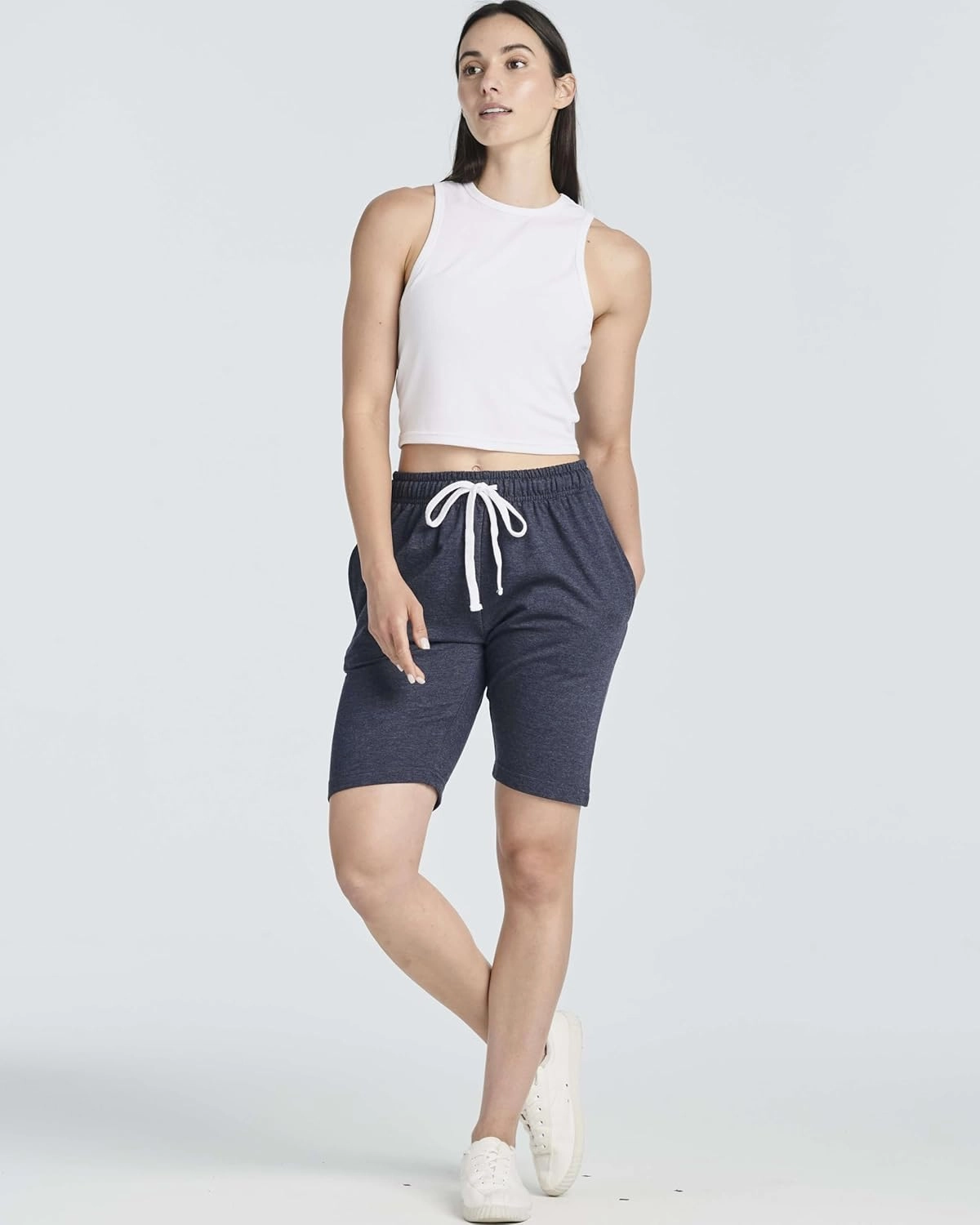 Real Essentials 3 Pack: Womens Cotton Terry Jersey 9" Bermuda Shorts Pockets-Casual Lounge Yoga (Available in Plus Size)