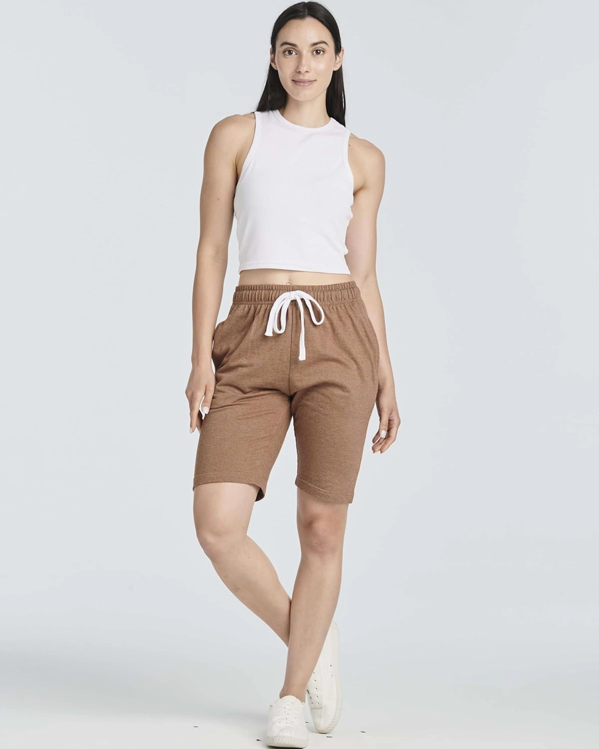 Real Essentials 3 Pack: Womens Cotton Terry Jersey 9" Bermuda Shorts Pockets-Casual Lounge Yoga (Available in Plus Size)