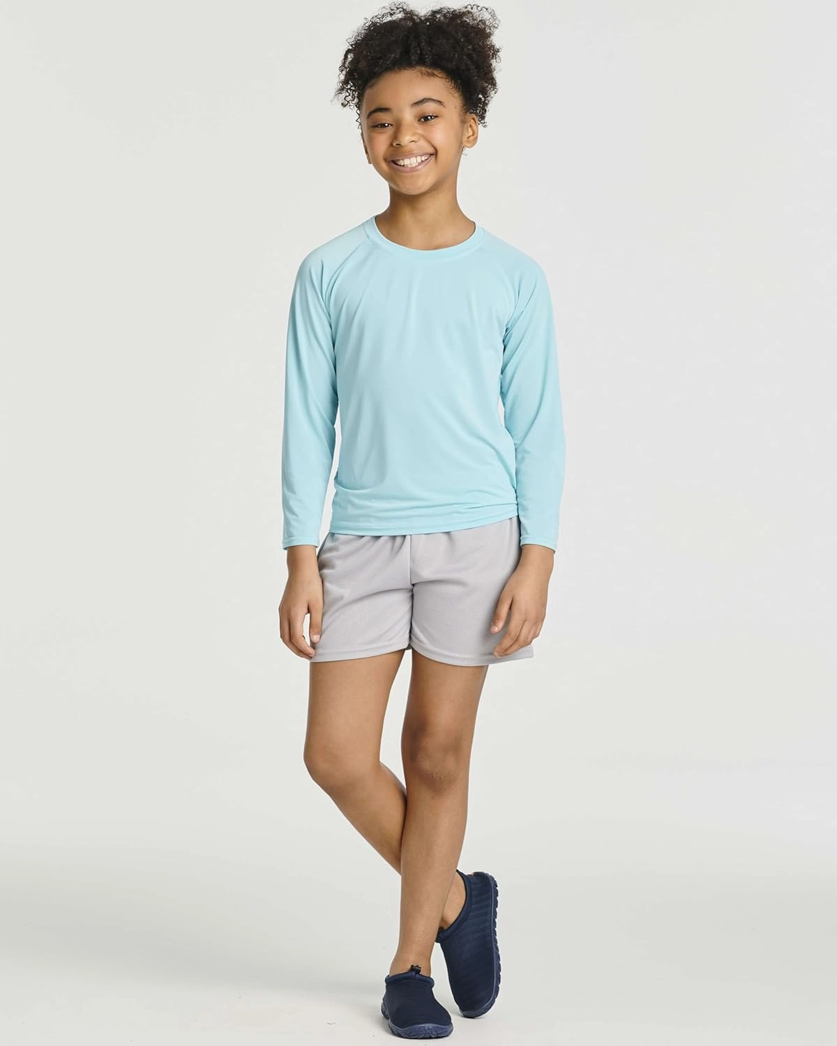 Real Essentials 4 Pack: Girls Long Sleeve Rash Guard Shirt - Swimwear UPF Sun Protection Swim Top (Ages 4-16)