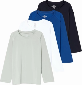 Real Essentials 4 Pack: Girls Long Sleeve Rash Guard Shirt - Swimwear UPF Sun Protection Swim Top (Ages 4-16)