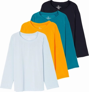 Real Essentials 4 Pack: Girls Long Sleeve Rash Guard Shirt - Swimwear UPF Sun Protection Swim Top (Ages 4-16)