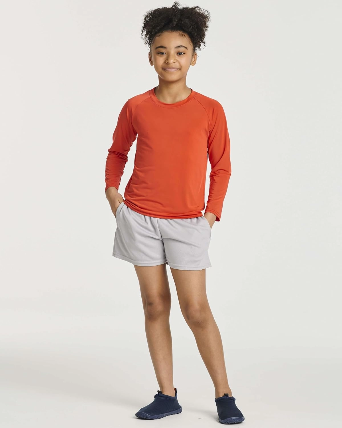 Real Essentials 4 Pack: Girls Long Sleeve Rash Guard Shirt - Swimwear UPF Sun Protection Swim Top (Ages 4-16)