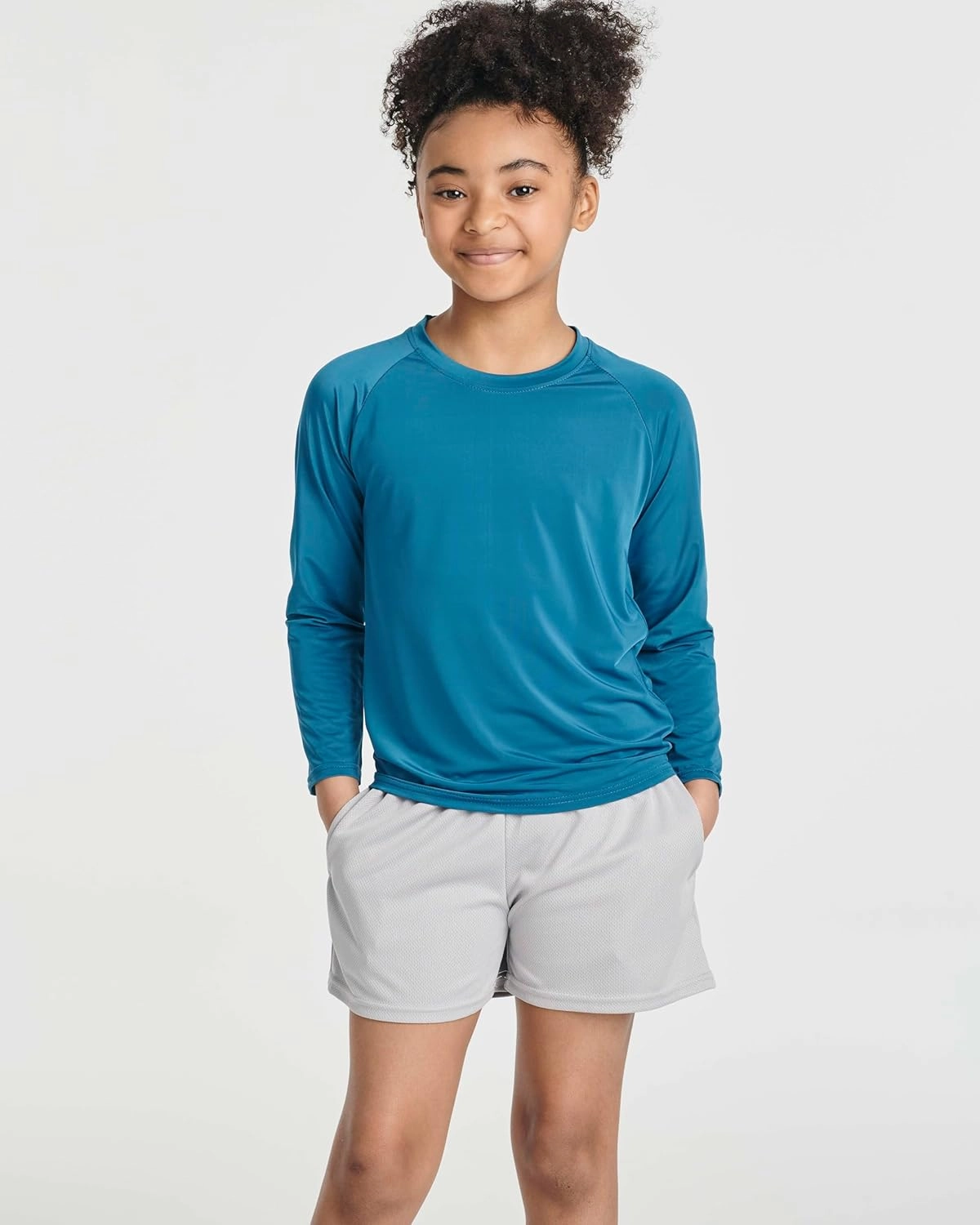 Real Essentials 4 Pack: Girls Long Sleeve Rash Guard Shirt - Swimwear UPF Sun Protection Swim Top (Ages 4-16)