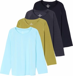 Real Essentials 4 Pack: Girls Long Sleeve Rash Guard Shirt - Swimwear UPF Sun Protection Swim Top (Ages 4-16)