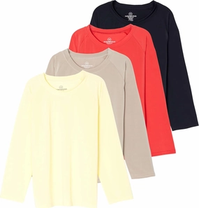 Real Essentials 4 Pack: Girls Long Sleeve Rash Guard Shirt - Swimwear UPF Sun Protection Swim Top (Ages 4-16)