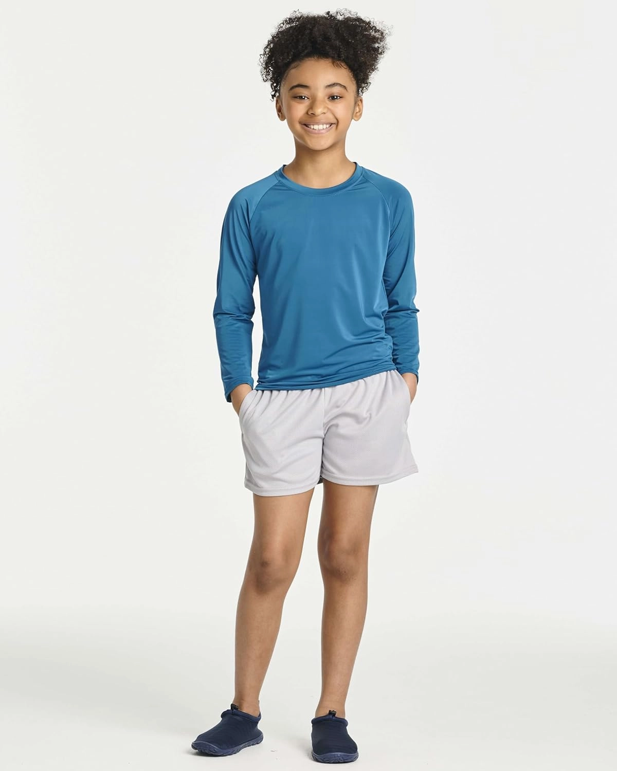 Real Essentials 4 Pack: Girls Long Sleeve Rash Guard Shirt - Swimwear UPF Sun Protection Swim Top (Ages 4-16)