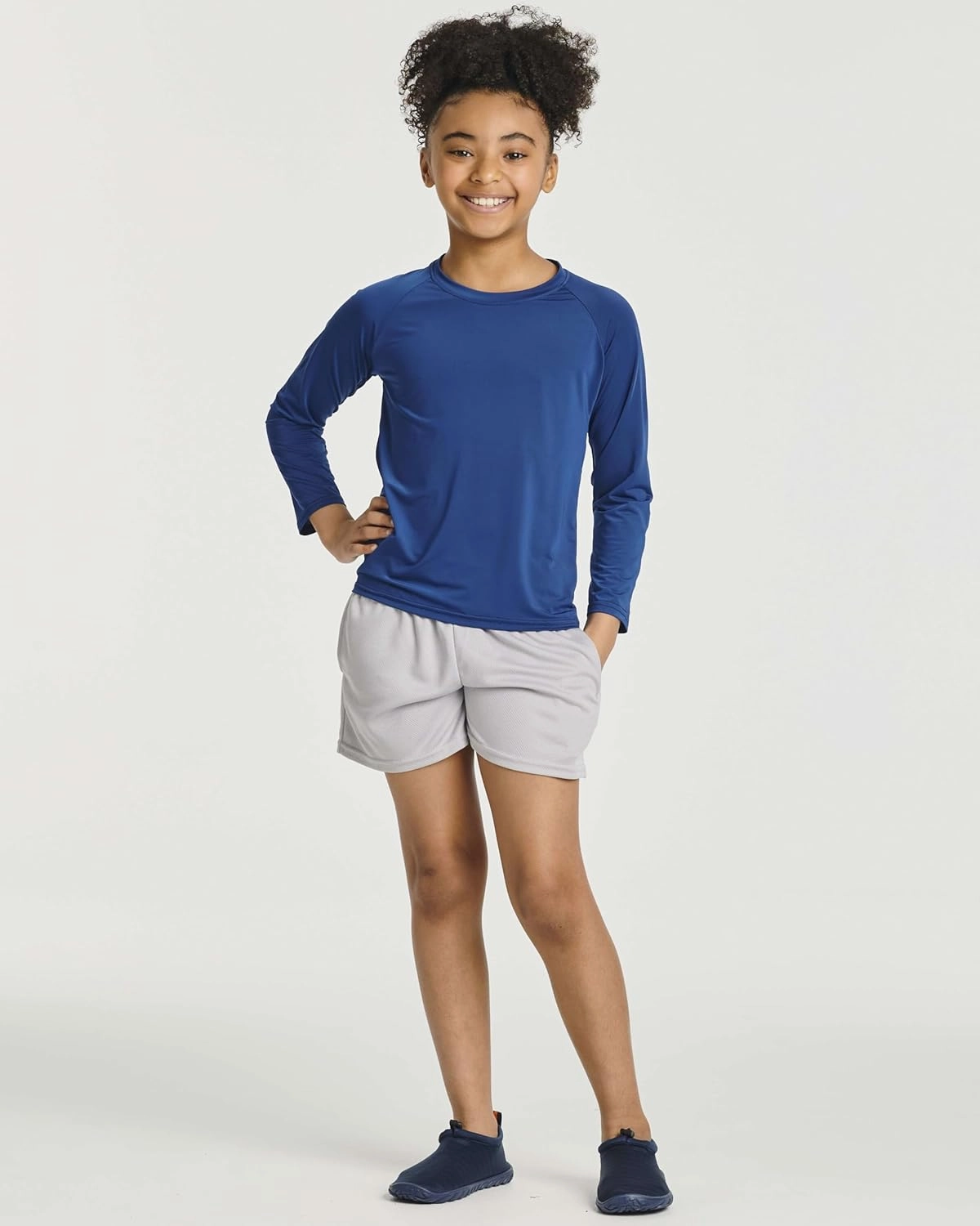 Real Essentials 4 Pack: Girls Long Sleeve Rash Guard Shirt - Swimwear UPF Sun Protection Swim Top (Ages 4-16)