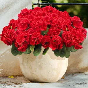 Realistic Artificial Geranium Flowers UV & Water Resistant, 6 Bundles Vibrant Colors Lifelike Garden Plants Faux Flowers for Outdoor Garden Home Kitchen Table Centerpieces Decor- Vibrant Red