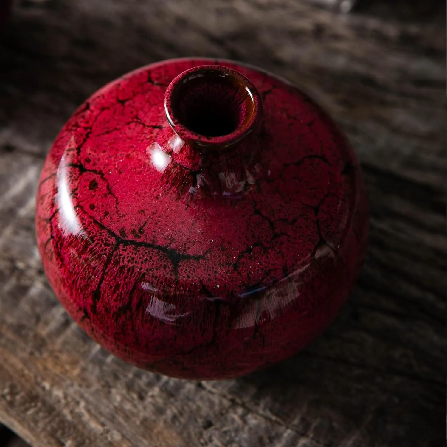 Red Ceramic Bud Vases, Set of 6 Small Glazed Pottery Vases for Floral Arrangements, Decorative Rustic Vases for Modern Farmhouse Home Decor, Living Room, Dining Table Centerpieces