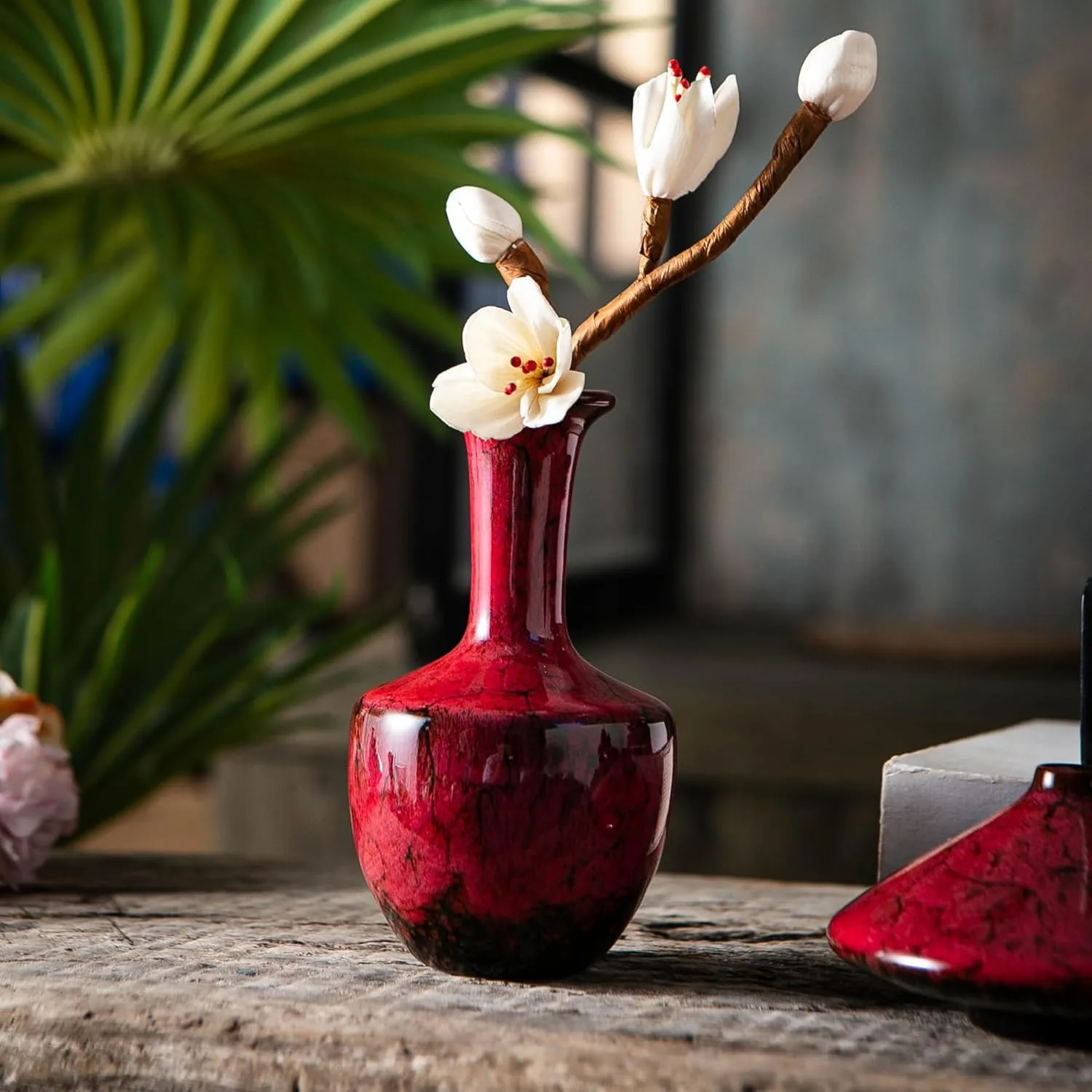 Red Ceramic Bud Vases, Set of 6 Small Glazed Pottery Vases for Floral Arrangements, Decorative Rustic Vases for Modern Farmhouse Home Decor, Living Room, Dining Table Centerpieces