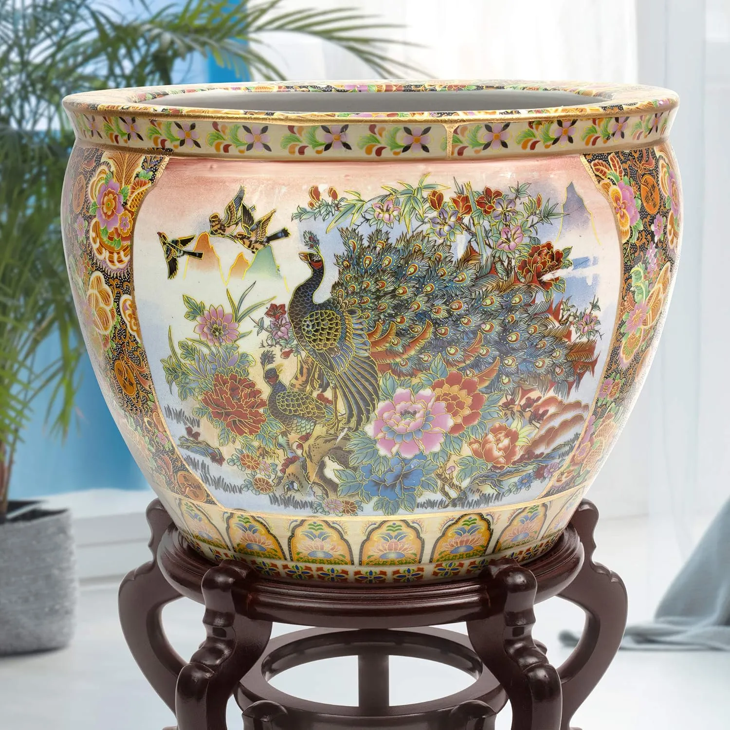 Red Lantern 14" Satsuma Porcelain Fishbowl Planter