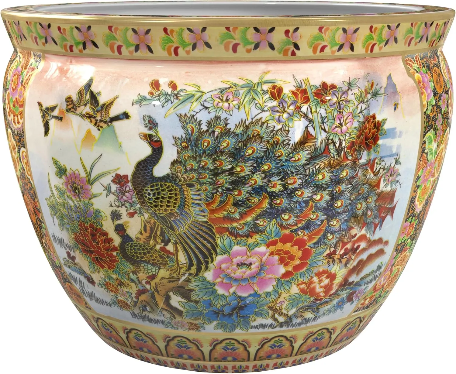 Red Lantern 14" Satsuma Porcelain Fishbowl Planter