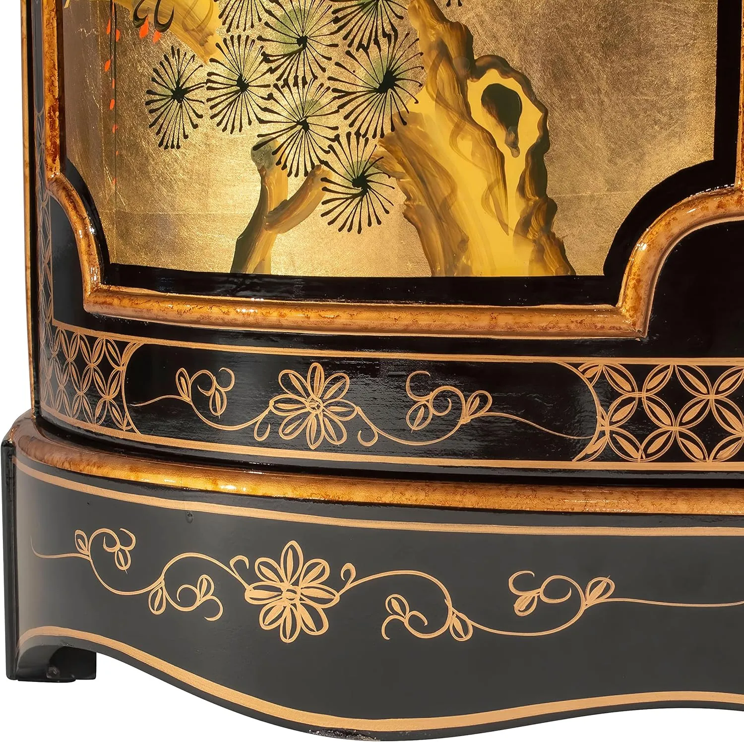Red Lantern Gold Lacquer Cranes Cabinet, Large