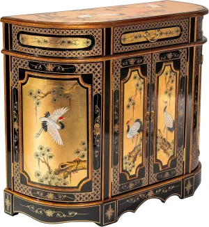 Red Lantern Gold Lacquer Cranes Cabinet, Large