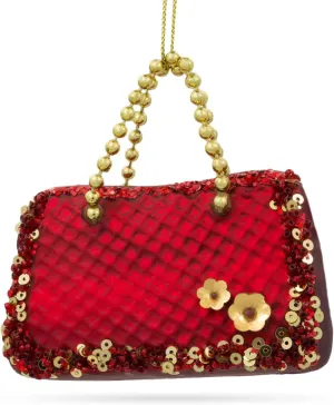 Red Purse Blown Glass Christmas Ornament