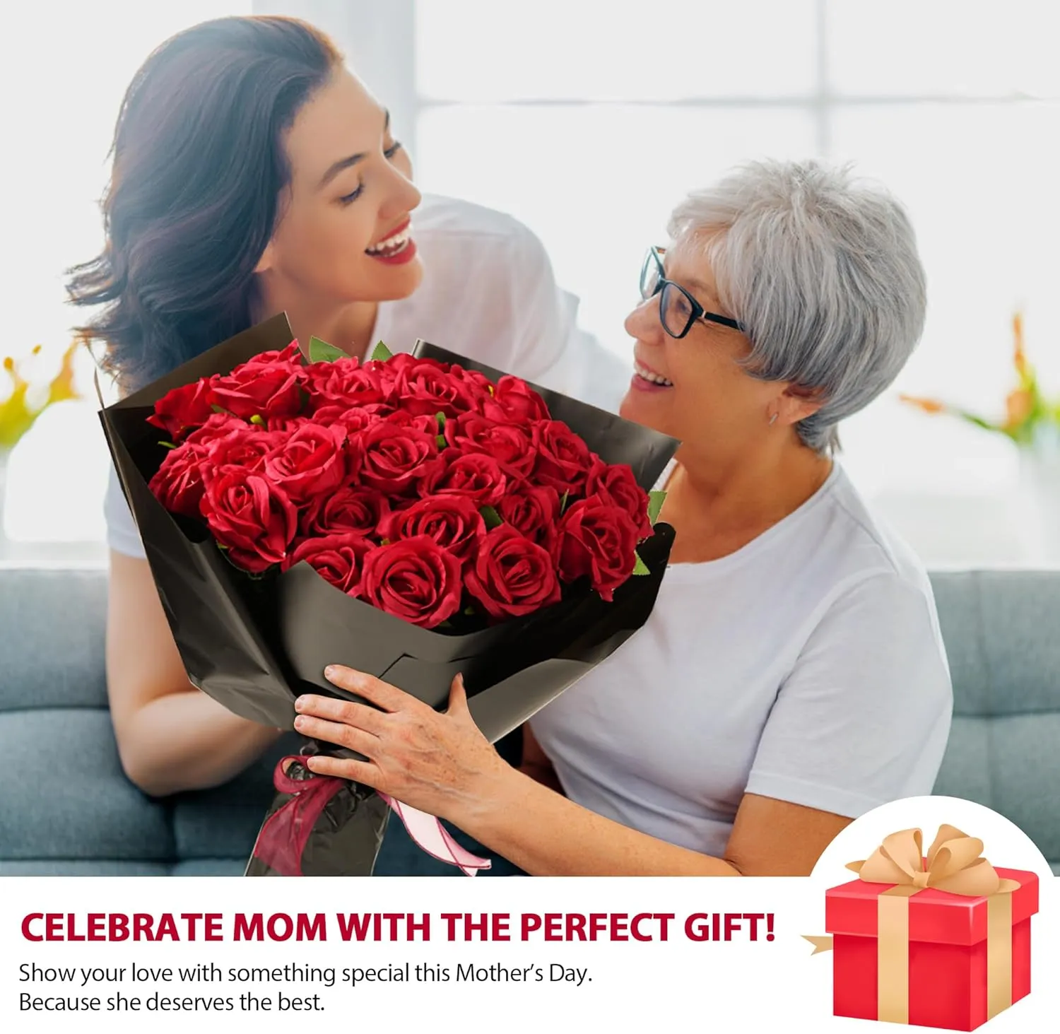 Red Roses Artificial Flowers Bulk, 52Pcs Fake Roses Flower Arrangement, DIY Silk Flowers Roses Bouquet, Realistic Faux Artificial Roses for Mother's Day Home Table Decor