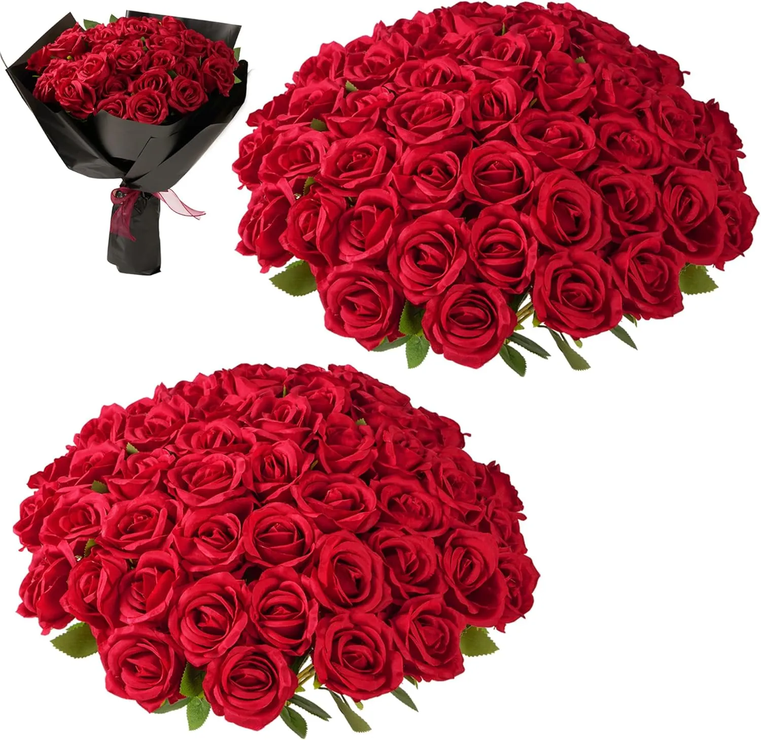 Red Roses Artificial Flowers Bulk, 52Pcs Fake Roses Flower Arrangement, DIY Silk Flowers Roses Bouquet, Realistic Faux Artificial Roses for Mother's Day Home Table Decor