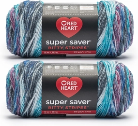 Red Heart Super Saver Bitty Stripe Galaxy Yarn - 2 Pack of 10oz/283g - 100% Acrylic - #4 Worsted (Medium) - 515 Yards - Knitting/Crochet