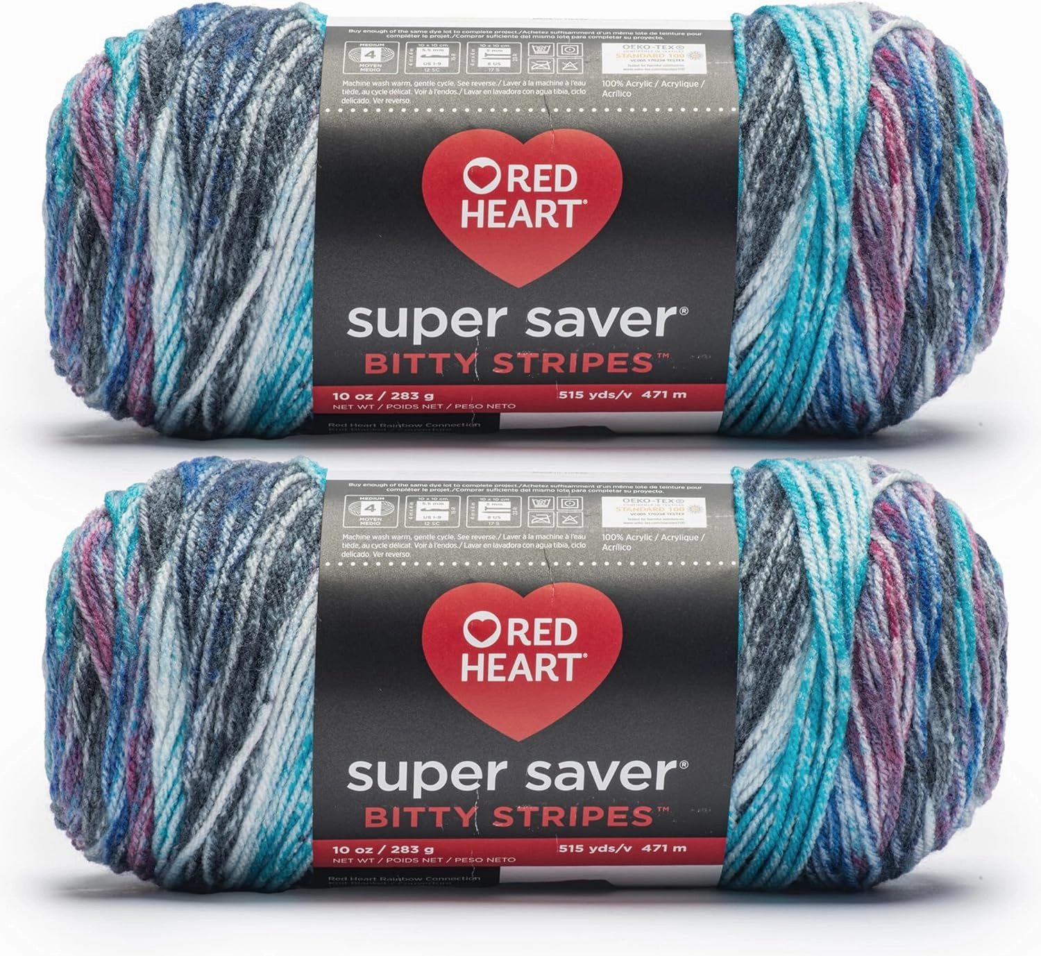 Red Heart Super Saver Bitty Stripe Galaxy Yarn - 2 Pack of 10oz/283g - 100% Acrylic - #4 Worsted (Medium) - 515 Yards - Knitting/Crochet