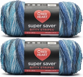 Red Heart Super Saver Bitty Stripe Horizon Yarn - 2 Pack of 10oz/283g - 100% Acrylic - #4 Worsted (Medium) - 515 Yards - Knitting/Crochet