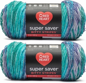 Red Heart Super Saver Bitty Stripe Mermaid Yarn - 2 Pack of 10oz/283g - 100% Acrylic - #4 Worsted (Medium) - 515 Yards - Knitting/Crochet