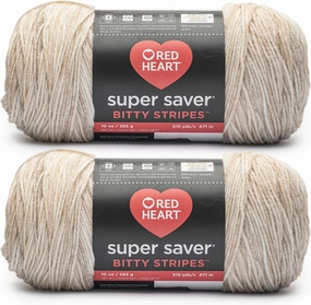 Red Heart Super Saver Bitty Stripe Moonbeam Yarn - 2 Pack of 10oz/283g - 100% Acrylic - #4 Worsted (Medium) - 515 Yards - Knitting/Crochet