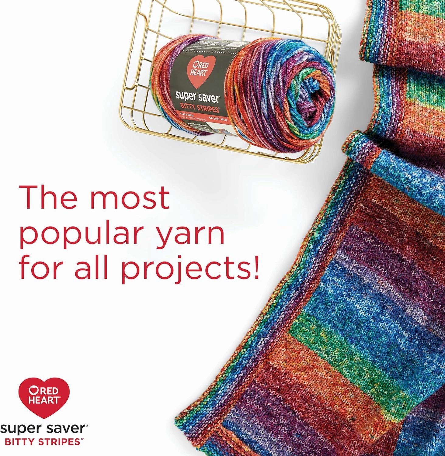 Red Heart Super Saver Bitty Stripe Newsprint Yarn - 2 Pack of 10oz/283g - 100% Acrylic - #4 Worsted (Medium) - 515 Yards - Knitting/Crochet