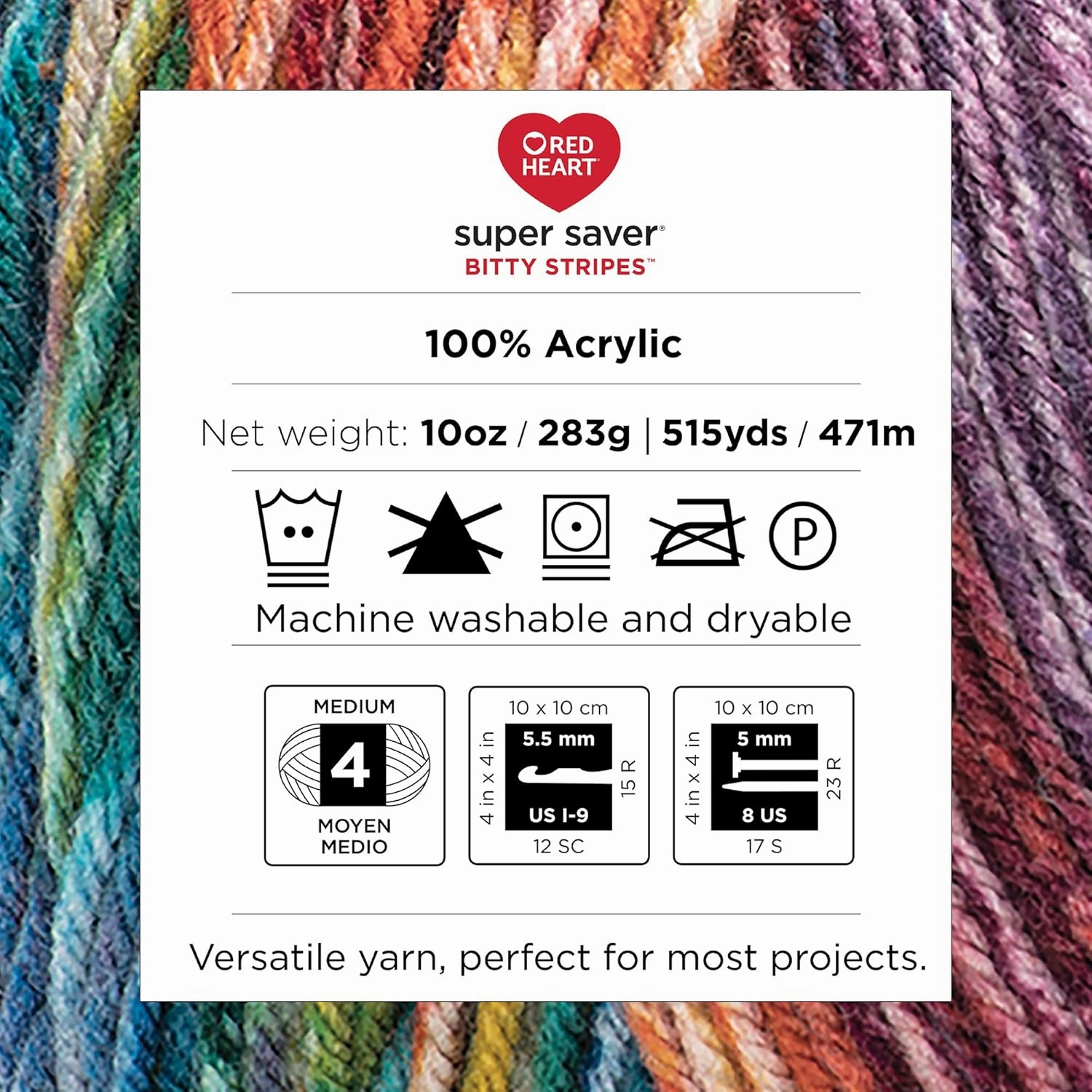 Red Heart Super Saver Bitty Stripe Newsprint Yarn - 2 Pack of 10oz/283g - 100% Acrylic - #4 Worsted (Medium) - 515 Yards - Knitting/Crochet
