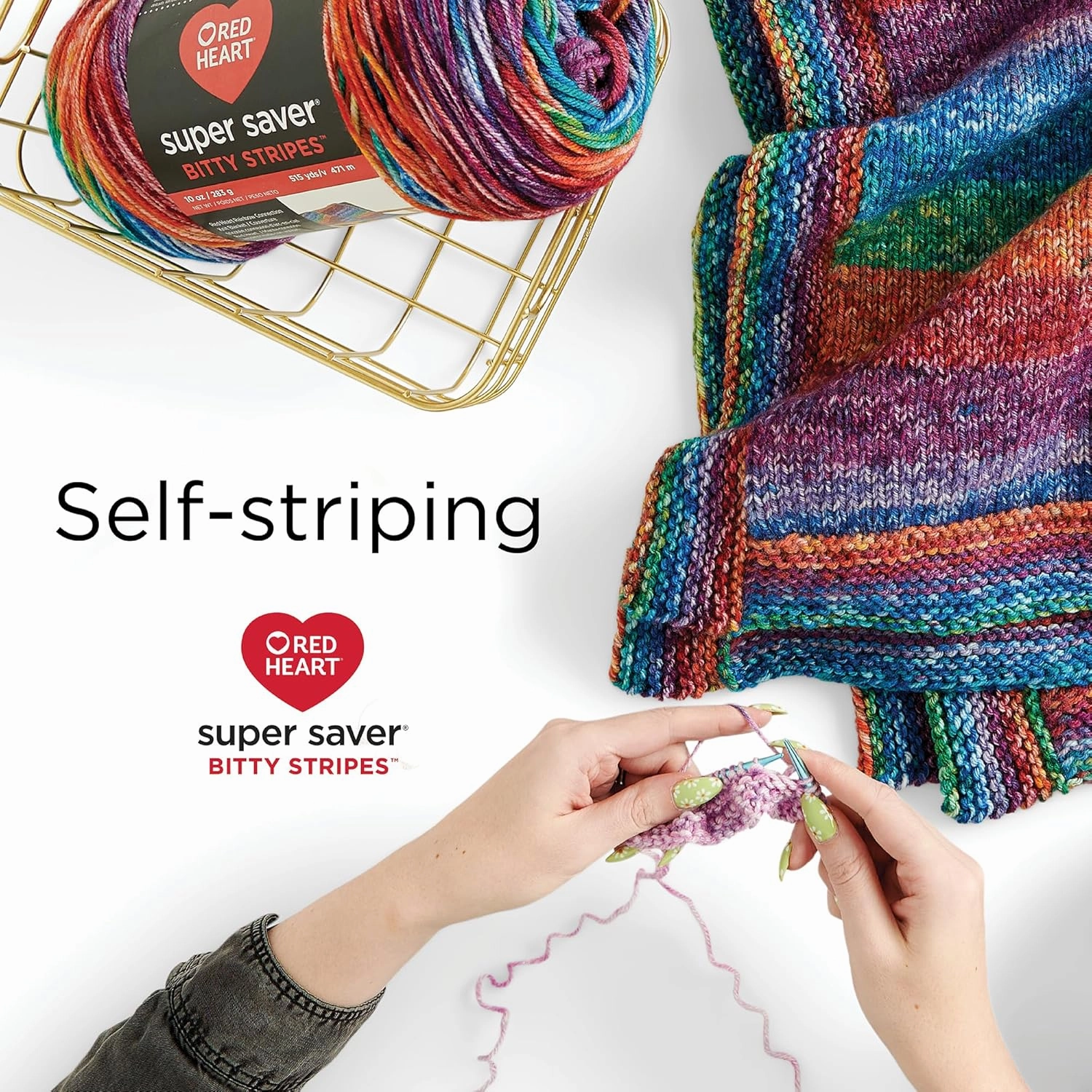 Red Heart Super Saver Bitty Stripe Newsprint Yarn - 2 Pack of 10oz/283g - 100% Acrylic - #4 Worsted (Medium) - 515 Yards - Knitting/Crochet