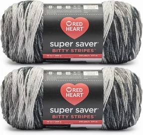 Red Heart Super Saver Bitty Stripe Newsprint Yarn - 2 Pack of 10oz/283g - 100% Acrylic - #4 Worsted (Medium) - 515 Yards - Knitting/Crochet