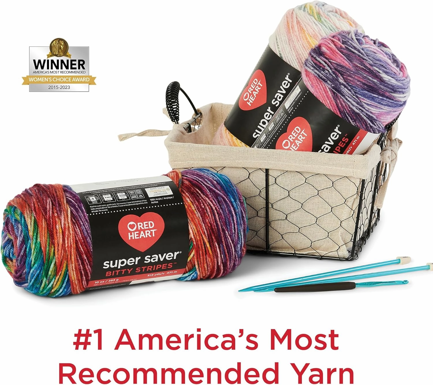 Red Heart Super Saver Bitty Stripe Newsprint Yarn - 2 Pack of 10oz/283g - 100% Acrylic - #4 Worsted (Medium) - 515 Yards - Knitting/Crochet