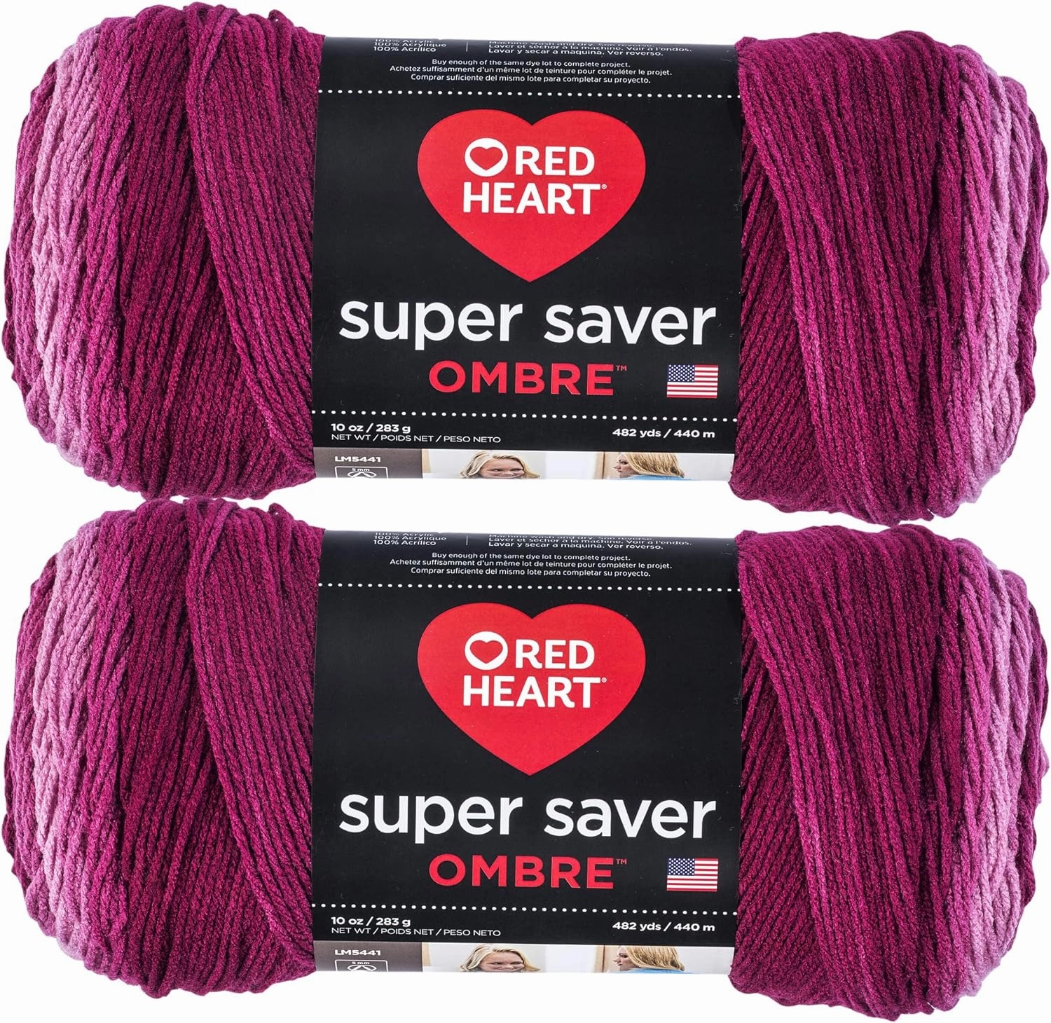 Red Heart Super Saver Jumbo Anemone Ombre Yarn - 2 Pack of 283g/10oz - Acrylic - 4 Medium (Worsted) - 482 Yards - Knitting/Crochet