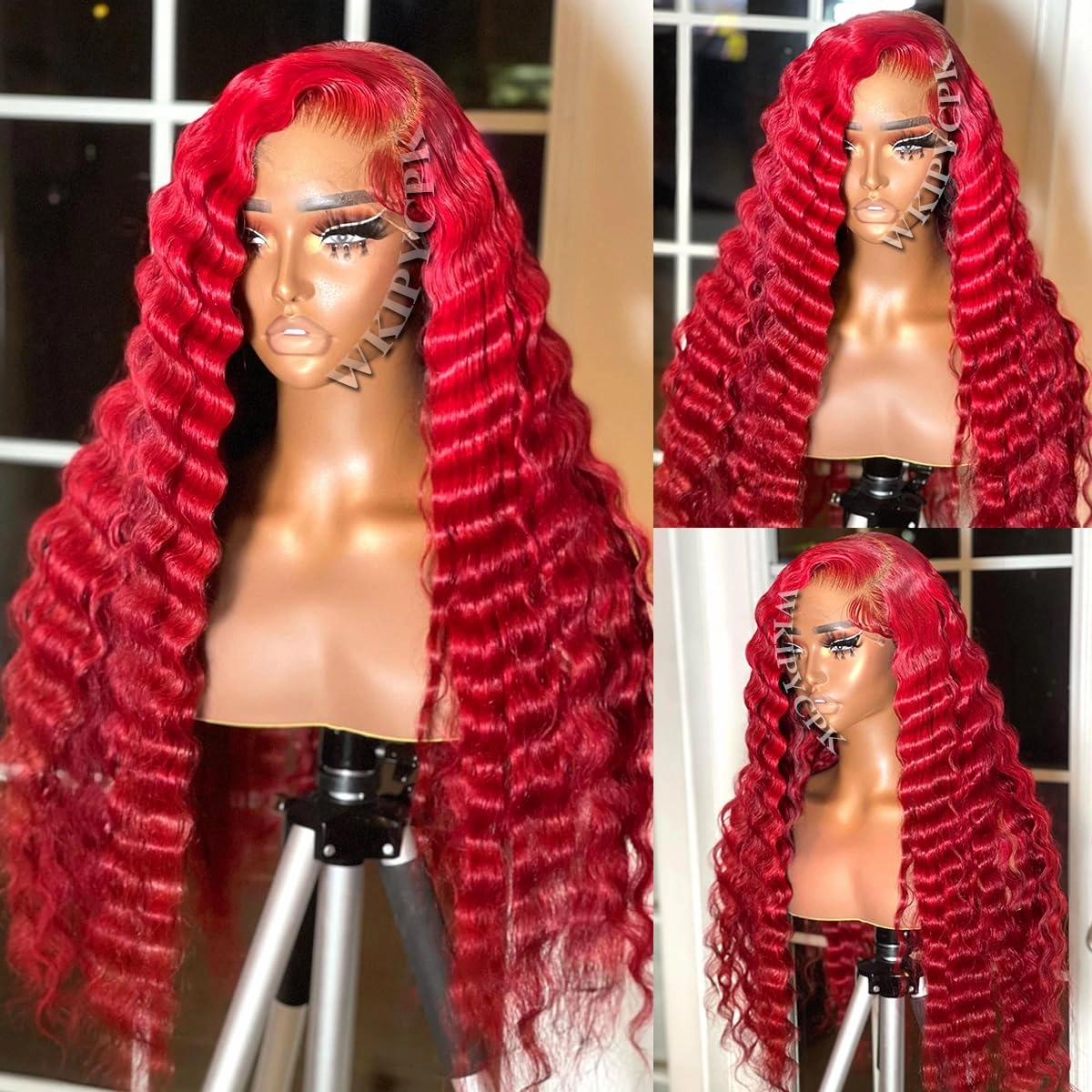 Red Loose Deep Wave Hair 13x4 Lace Front Wig 24 Inch Long Wavy Red Lace Front Wig Heat Resistant Synthetic Lace Front Wigs for Black Women