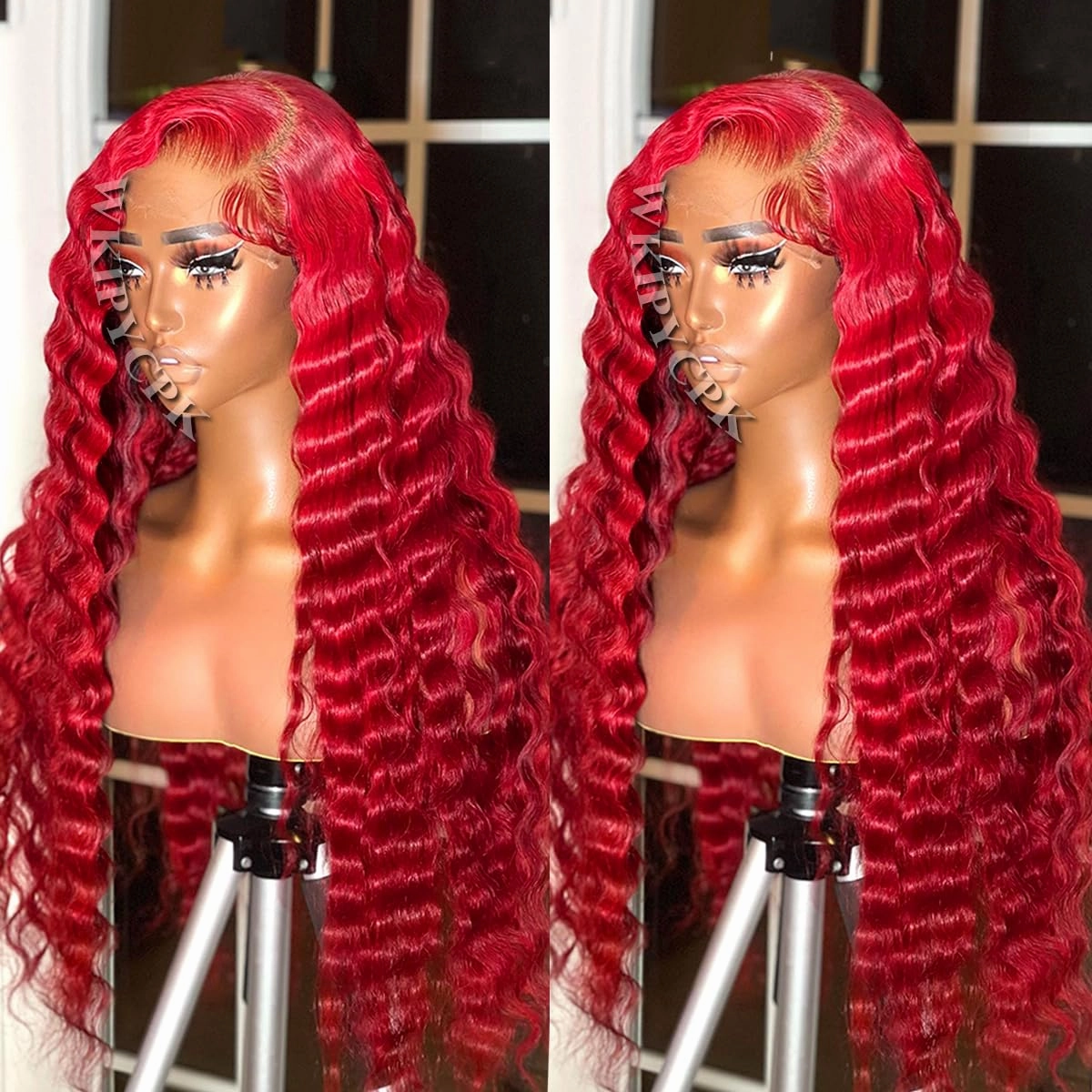 Red Loose Deep Wave Hair 13x4 Lace Front Wig 24 Inch Long Wavy Red Lace Front Wig Heat Resistant Synthetic Lace Front Wigs for Black Women