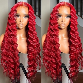 Red Loose Deep Wave Hair 13x4 Lace Front Wig 24 Inch Long Wavy Red Lace Front Wig Heat Resistant Synthetic Lace Front Wigs for Black Women