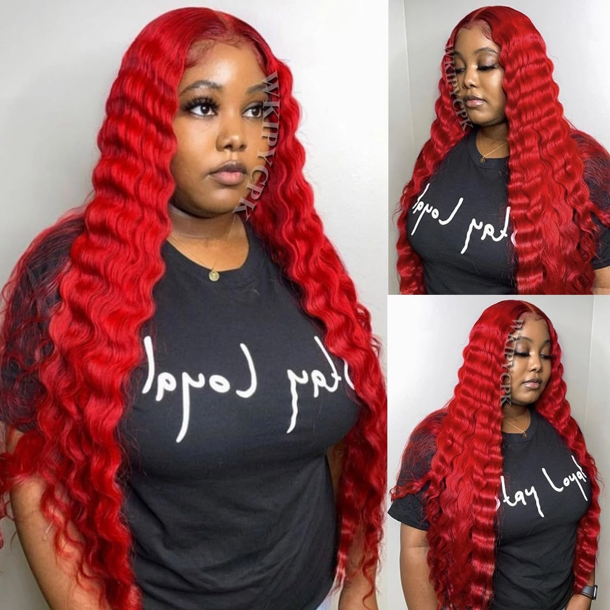 Red Loose Deep Wave Hair 13x4 Lace Front Wig 24 Inch Long Wavy Red Lace Front Wig Heat Resistant Synthetic Lace Front Wigs for Black Women