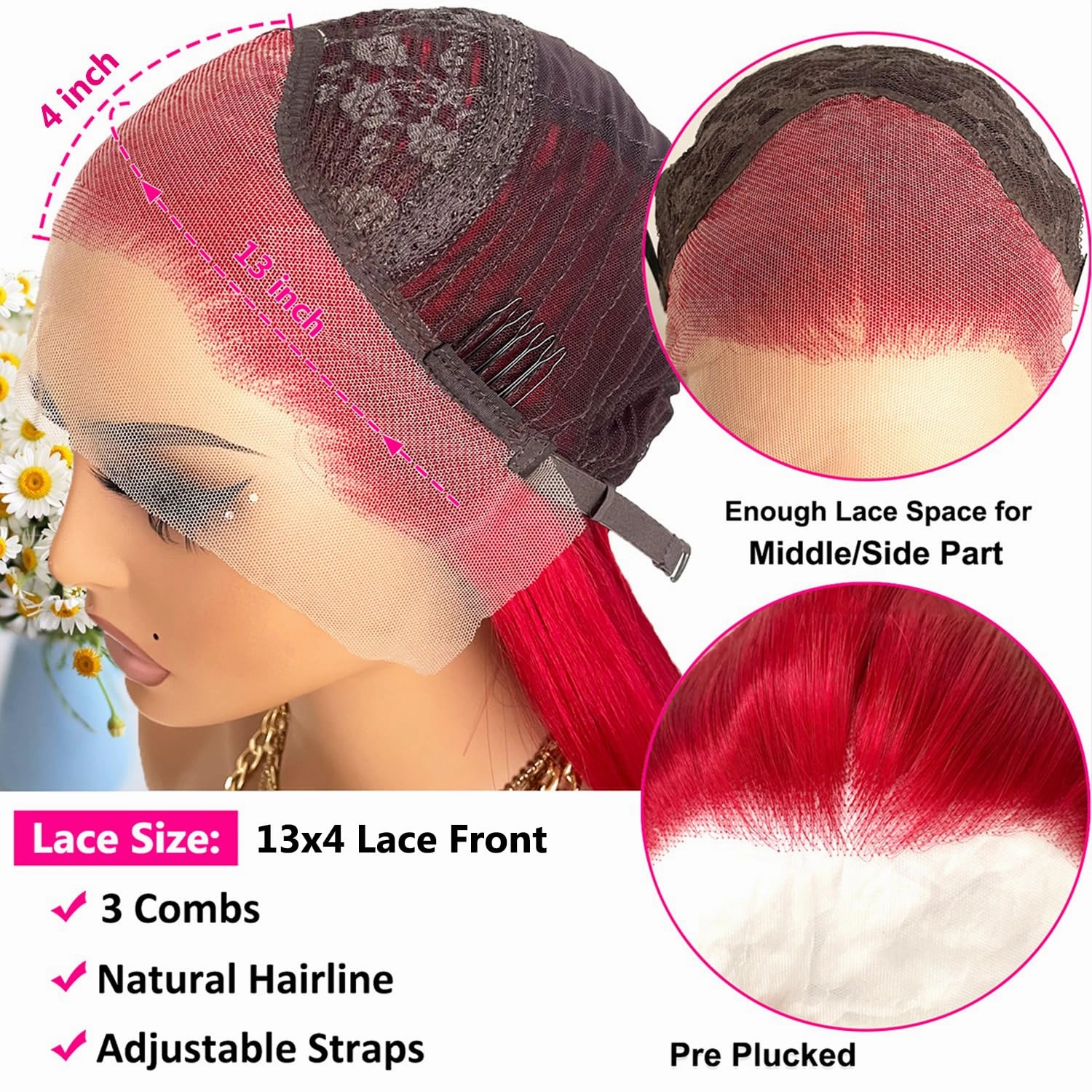 Red Loose Deep Wave Hair 13x4 Lace Front Wig 24 Inch Long Wavy Red Lace Front Wig Heat Resistant Synthetic Lace Front Wigs for Black Women