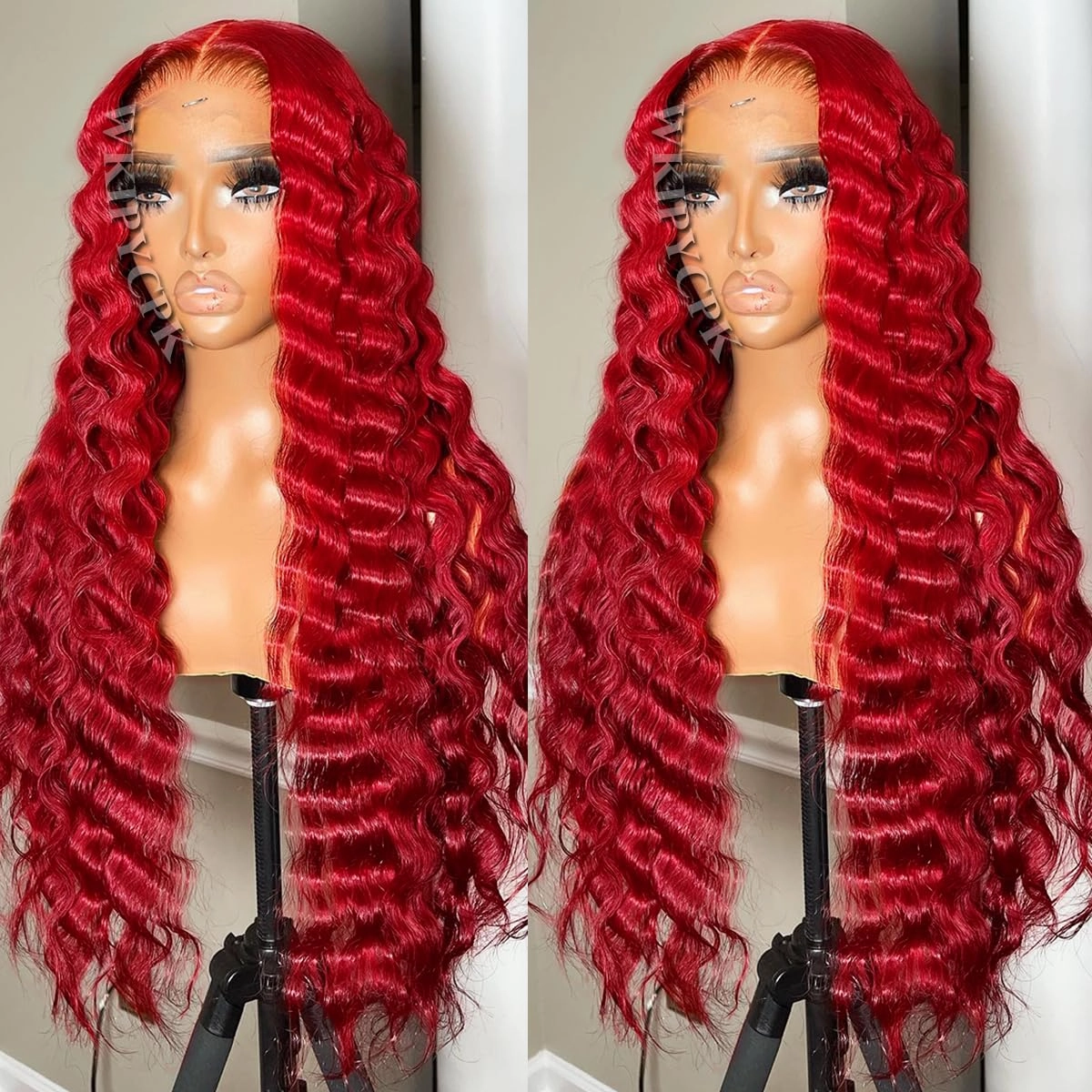 Red Loose Deep Wave Hair 13x4 Lace Front Wig 24 Inch Long Wavy Red Lace Front Wig Heat Resistant Synthetic Lace Front Wigs for Black Women